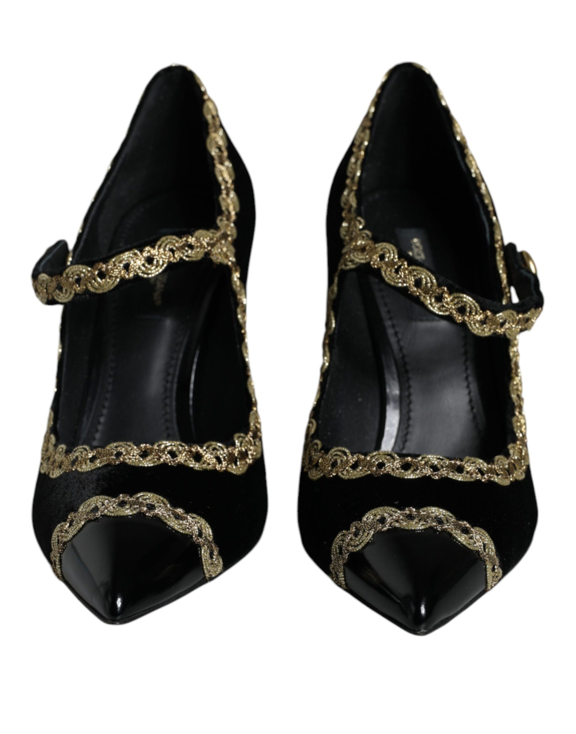 Dolce & Gabbana Black Mary Janes Velvet Gold Pumps Shoes Curated Luxury Accessories by Orvyn