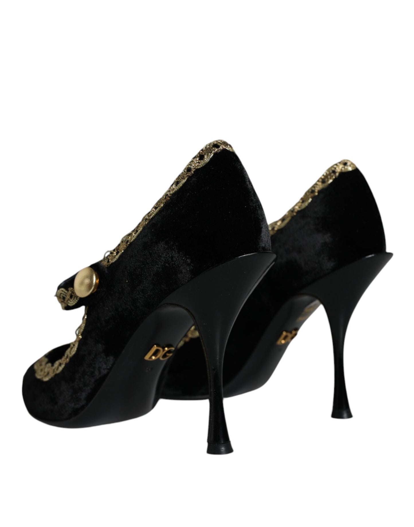 Dolce & Gabbana Black Mary Janes Velvet Gold Pumps Shoes Curated Luxury Accessories by Orvyn