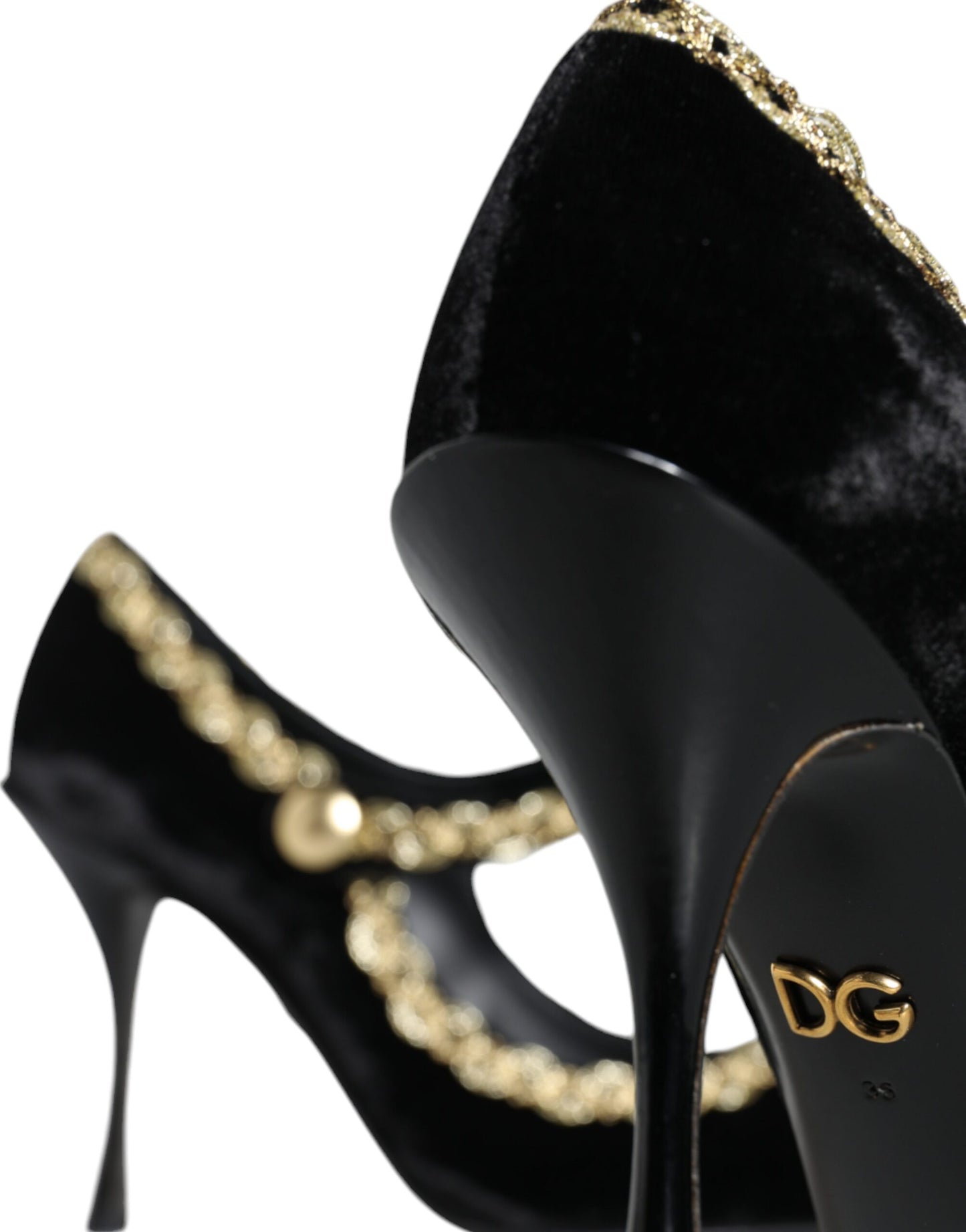 Dolce & Gabbana Black Mary Janes Velvet Gold Pumps Shoes Curated Luxury Accessories by Orvyn