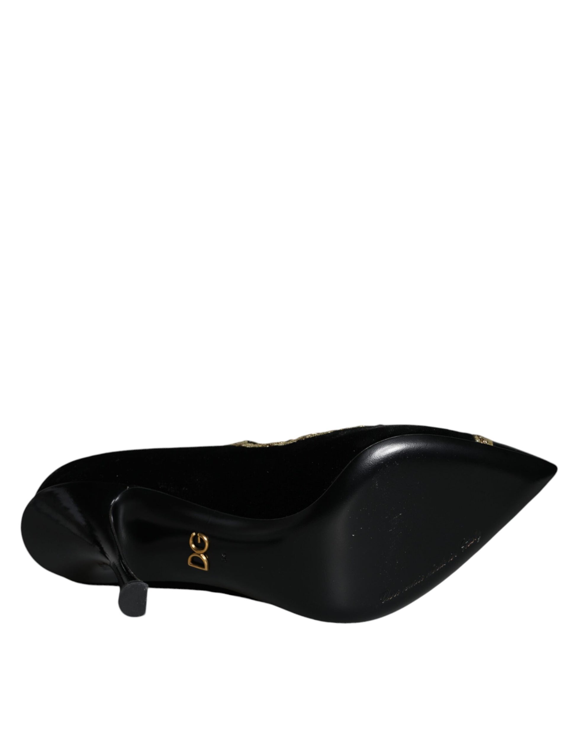 Dolce & Gabbana Black Mary Janes Velvet Gold Pumps Shoes Curated Luxury Accessories by Orvyn