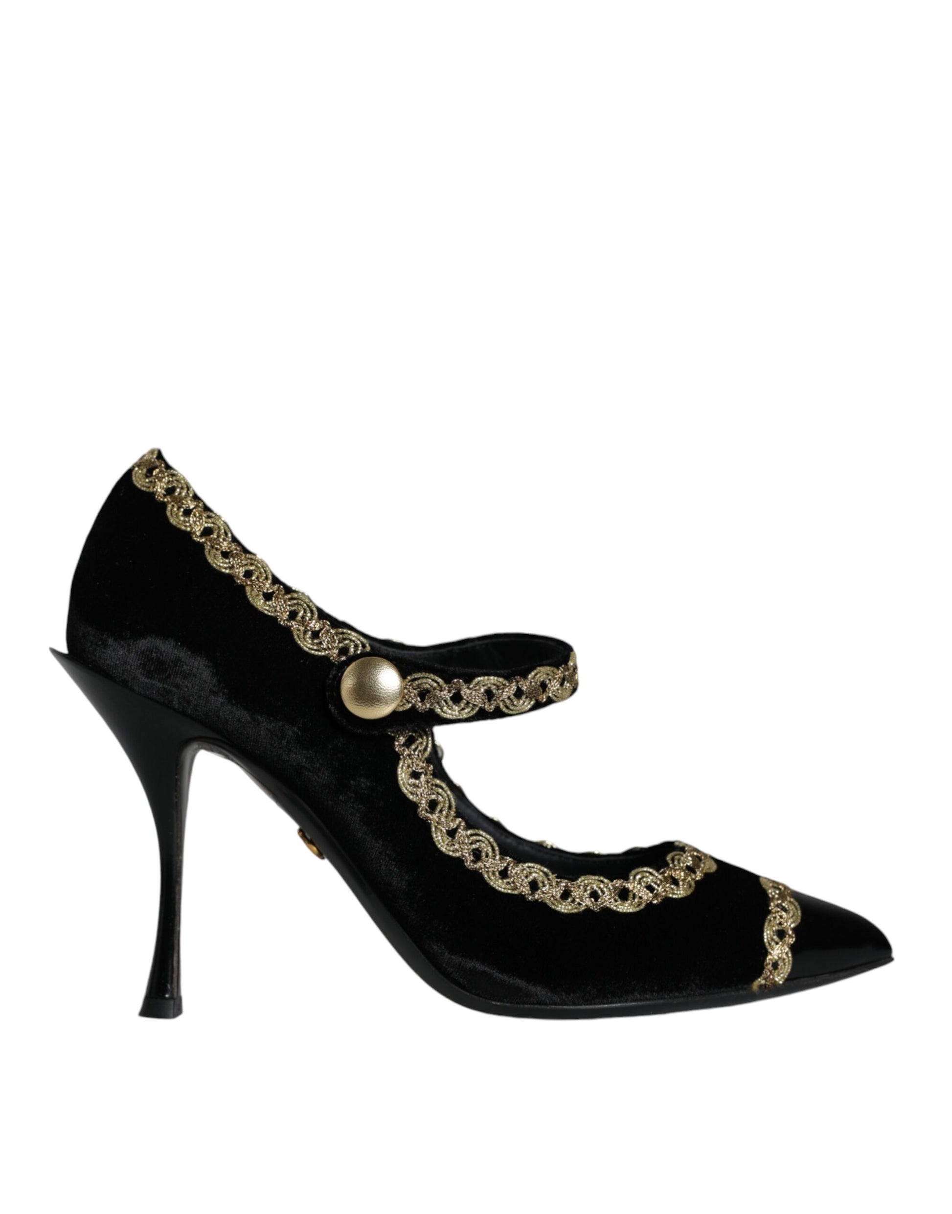 Dolce & Gabbana Black Mary Janes Velvet Gold Pumps Shoes Curated Luxury Accessories by Orvyn