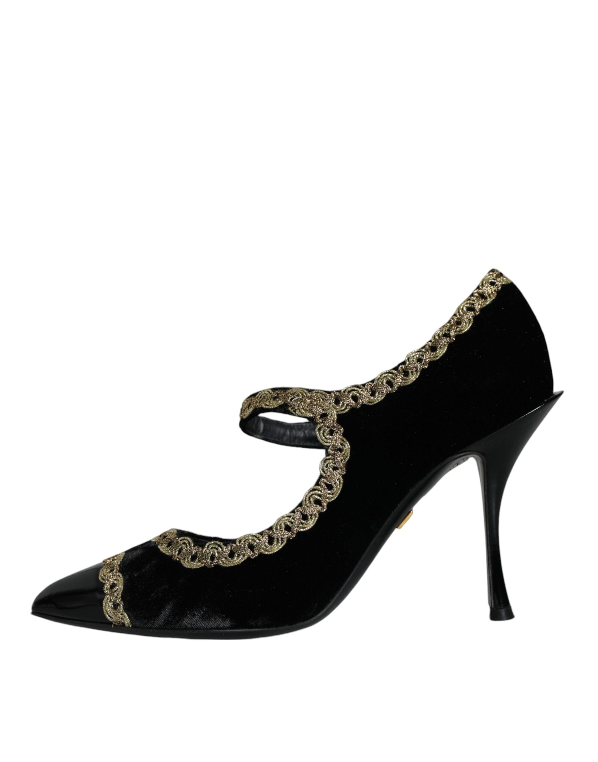 Dolce & Gabbana Black Mary Janes Velvet Gold Pumps Shoes Curated Luxury Accessories by Orvyn