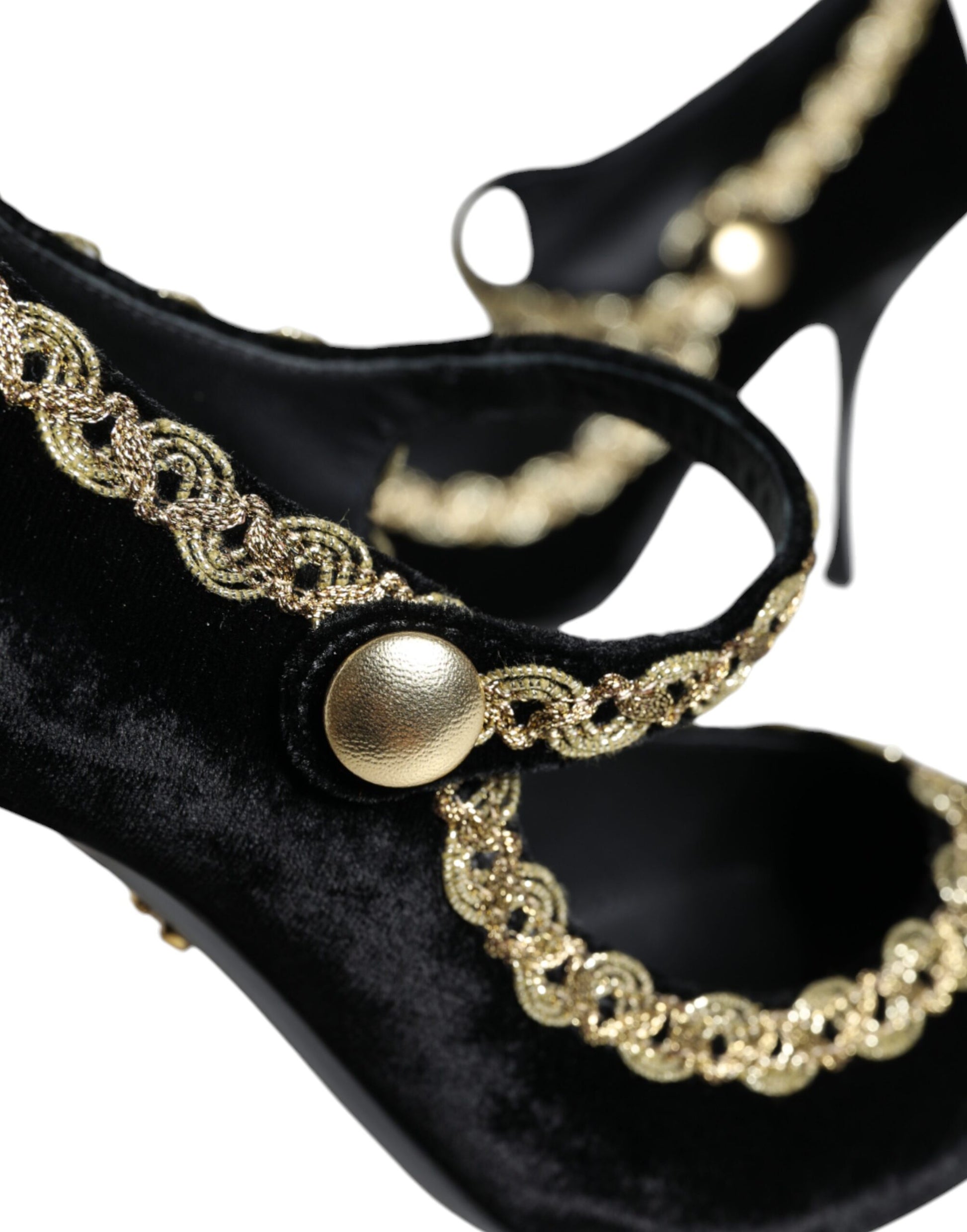 Dolce & Gabbana Black Mary Janes Velvet Gold Pumps Shoes Curated Luxury Accessories by Orvyn