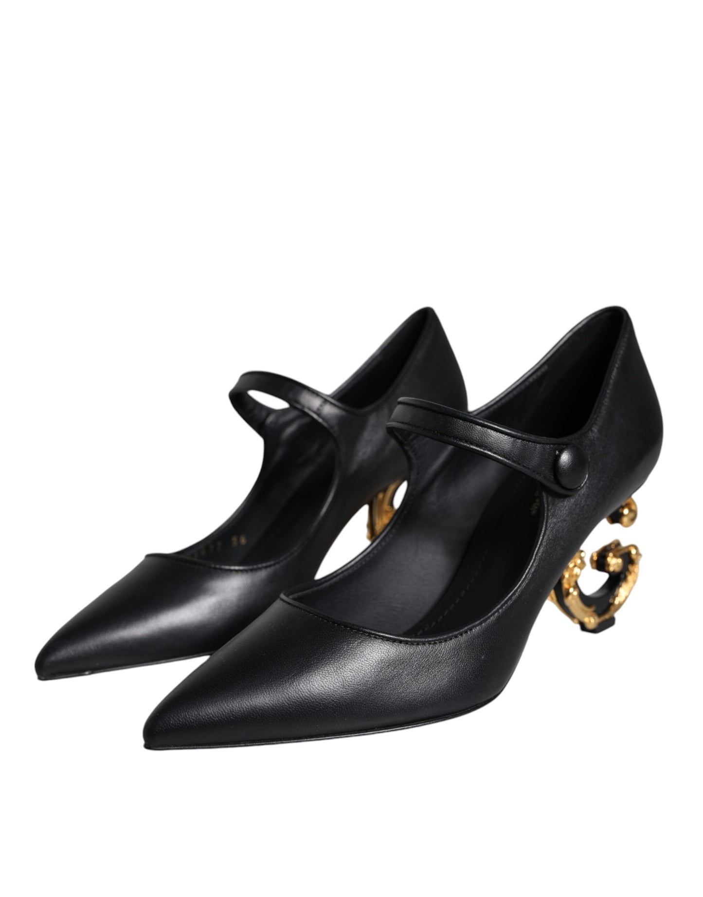 Dolce & Gabbana Black Leather Logo Heels Mary Janes Pumps Shoes Curated Luxury Accessories by Orvyn