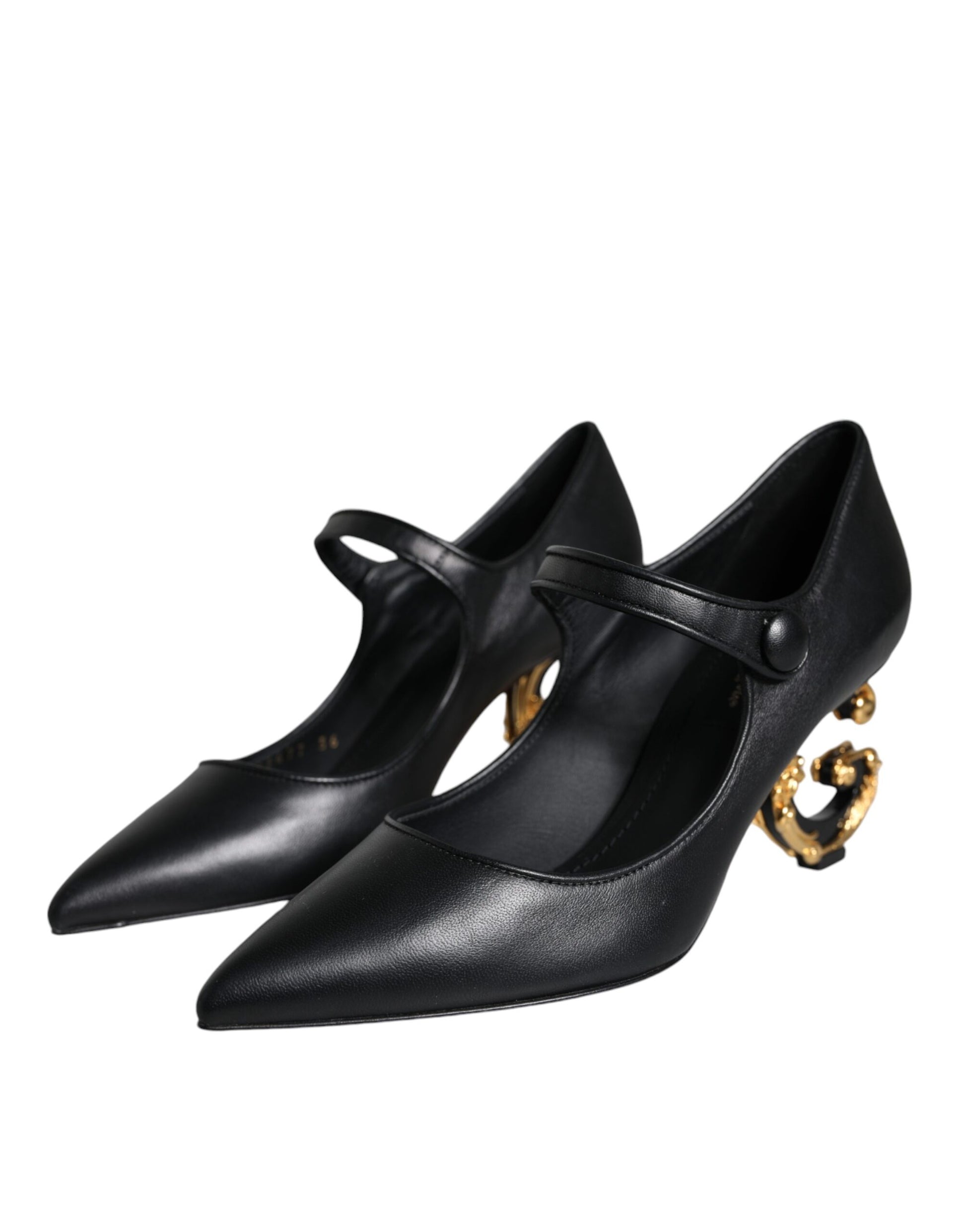 Dolce & Gabbana Black Leather Logo Heels Mary Janes Pumps Shoes Curated Luxury Accessories by Orvyn