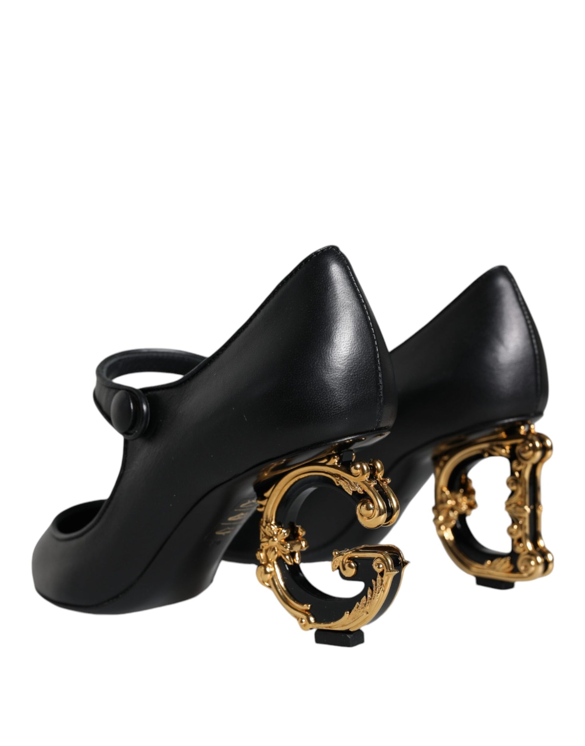 Dolce & Gabbana Black Leather Logo Heels Mary Janes Pumps Shoes Curated Luxury Accessories by Orvyn