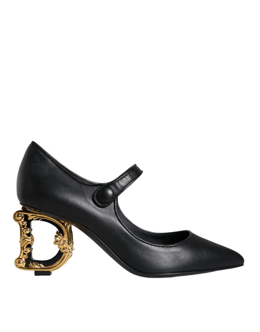 Dolce & Gabbana Black Leather Logo Heels Mary Janes Pumps Shoes Curated Luxury Accessories by Orvyn