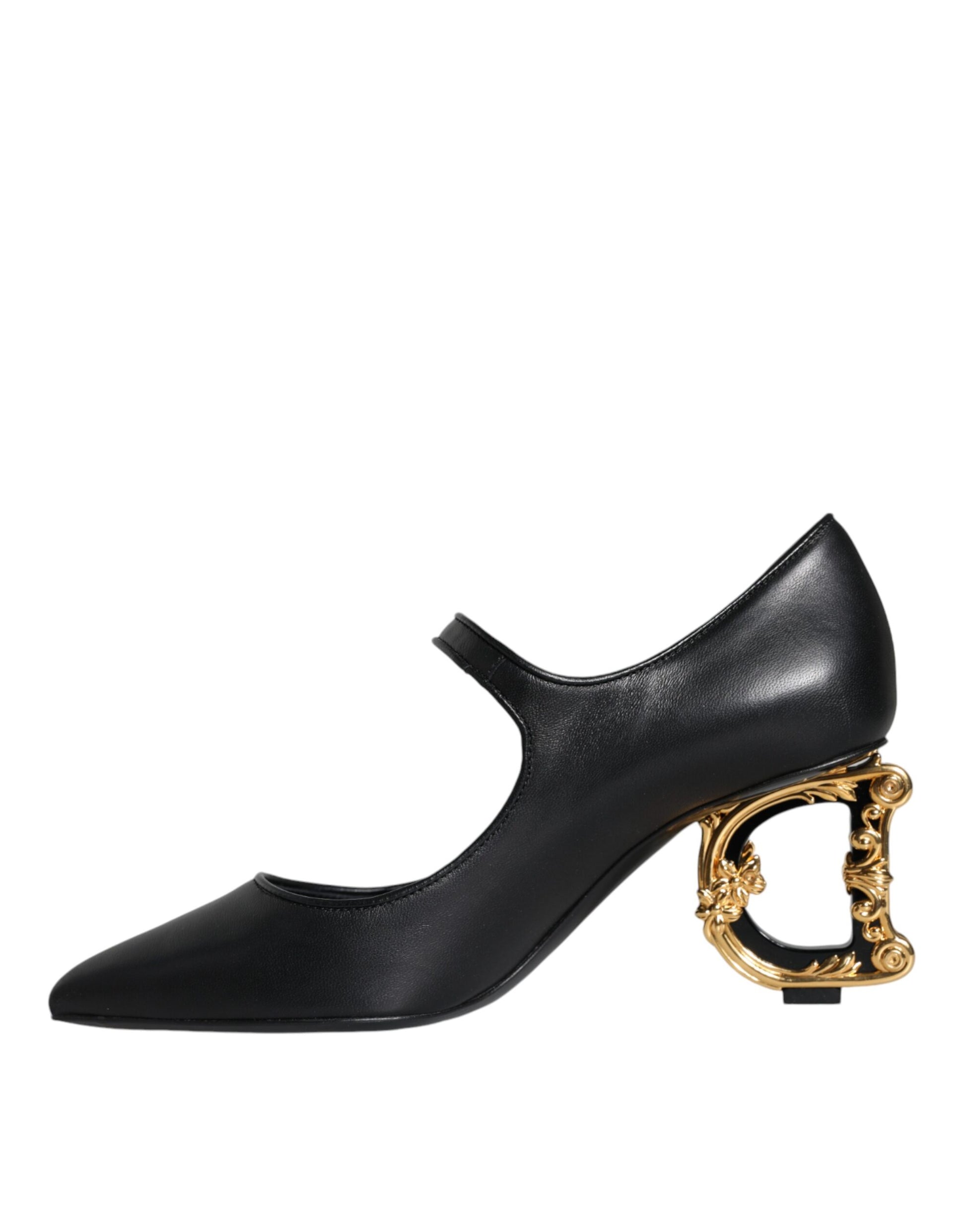 Dolce & Gabbana Black Leather Logo Heels Mary Janes Pumps Shoes Curated Luxury Accessories by Orvyn