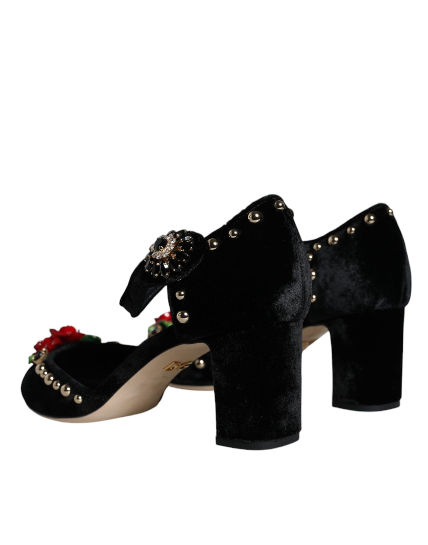 Dolce & Gabbana Black Velvet Roses Ankle Strap Pumps Shoes Curated Luxury Accessories by Orvyn
