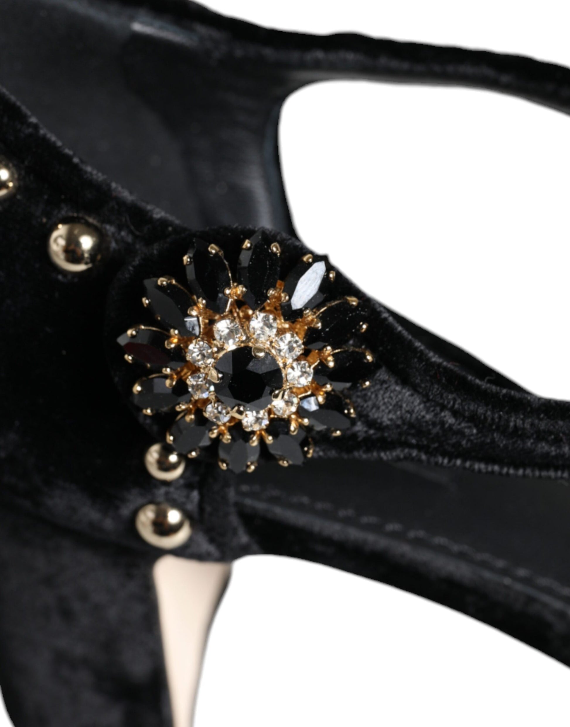 Dolce & Gabbana Black Velvet Roses Ankle Strap Pumps Shoes Curated Luxury Accessories by Orvyn