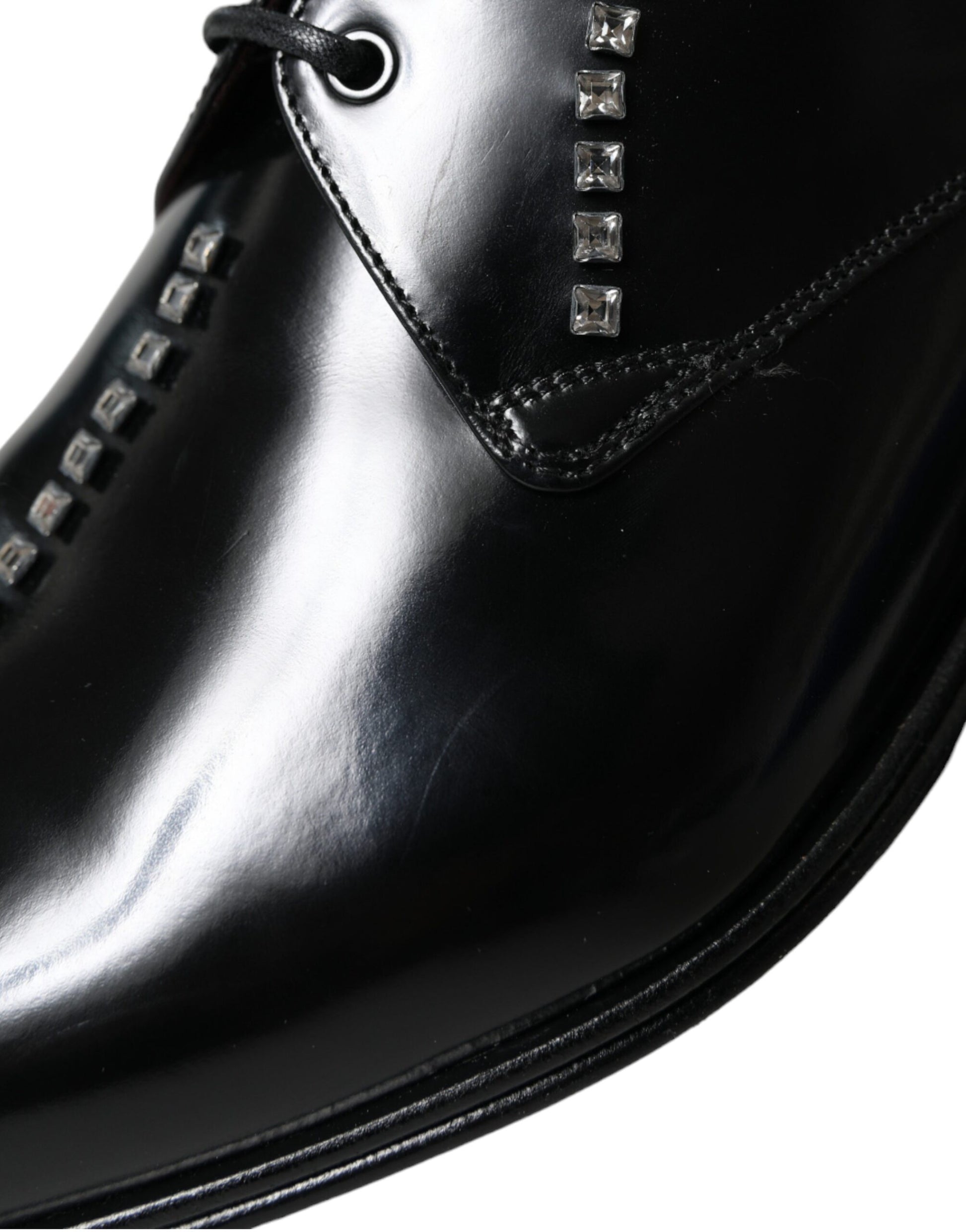Dolce & Gabbana Black Leather Crystal Dress Formal Shoes Curated Luxury Accessories by Orvyn