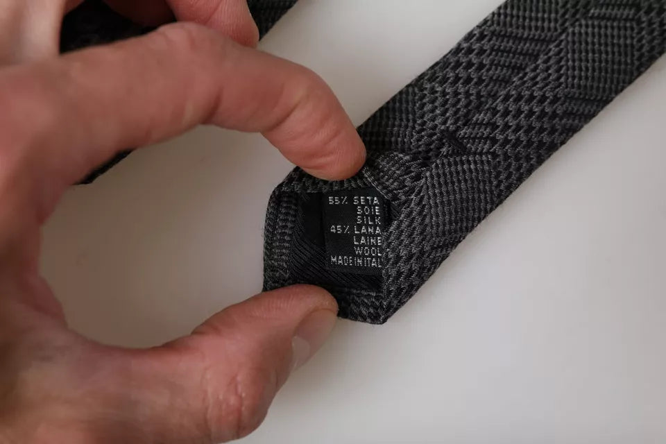 Dolce & Gabbana Dark Gray Plaid Patterned Silk Adjustable Men Tie Curated Luxury Accessories by Orvyn
