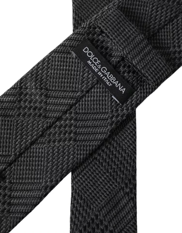 Dolce & Gabbana Dark Gray Plaid Patterned Silk Adjustable Men Tie Curated Luxury Accessories by Orvyn
