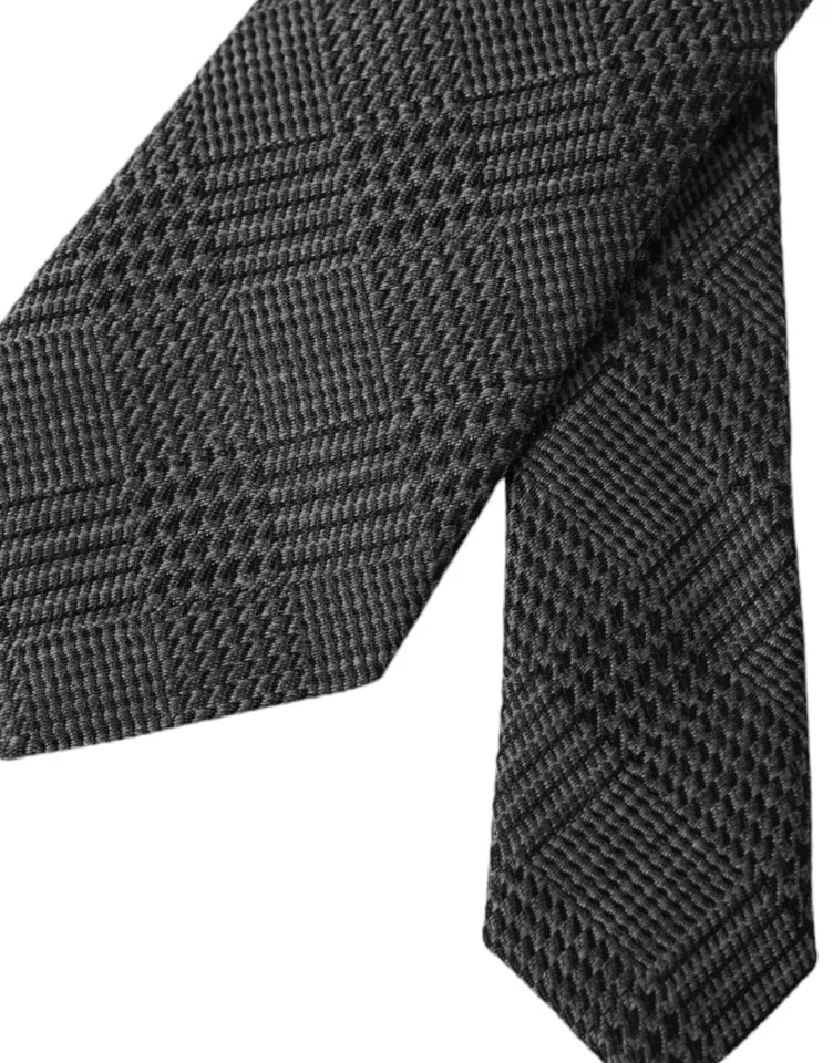 Dolce & Gabbana Dark Gray Plaid Patterned Silk Adjustable Men Tie Curated Luxury Accessories by Orvyn