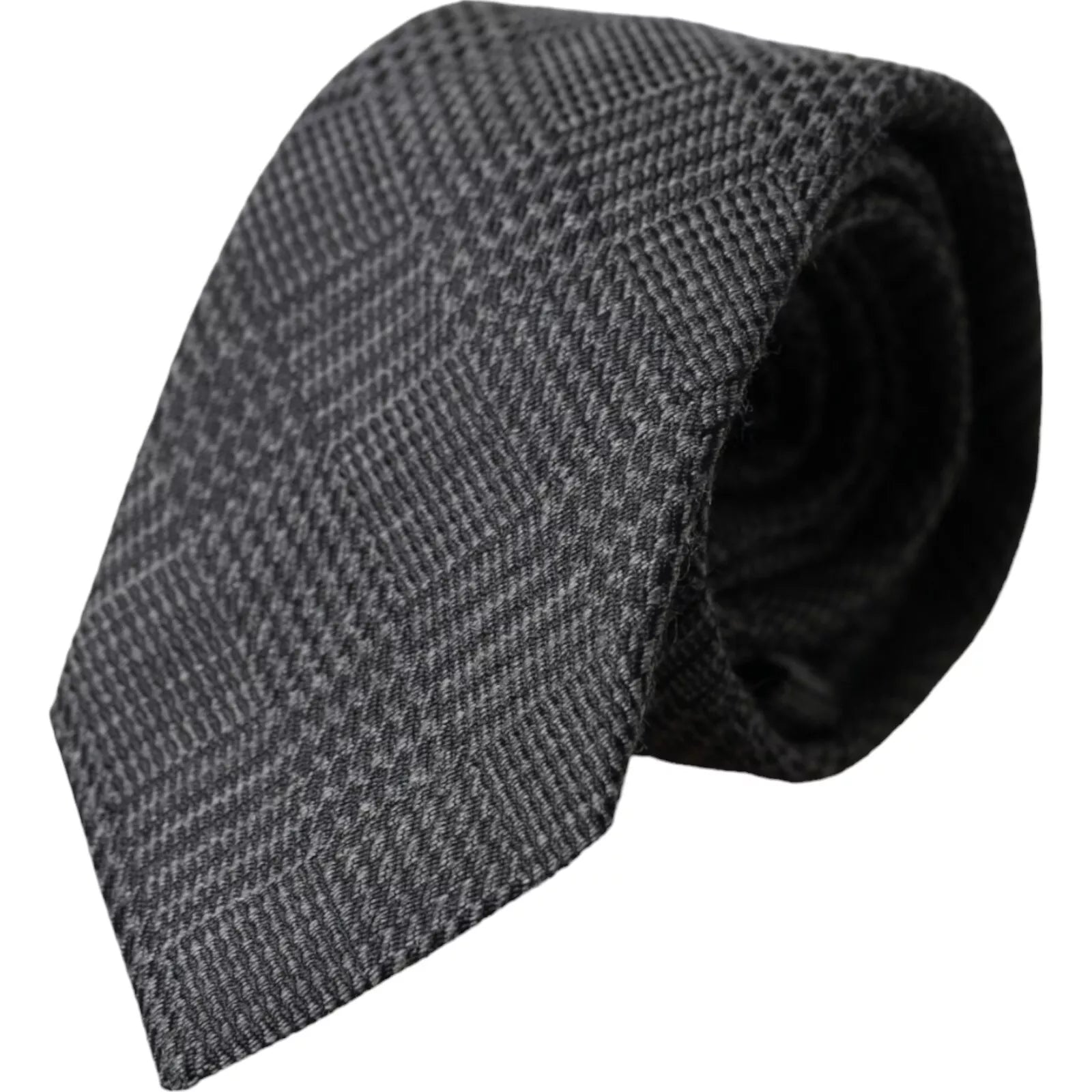 Dolce & Gabbana Dark Gray Plaid Patterned Silk Adjustable Men Tie Curated Luxury Accessories by Orvyn
