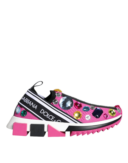 Dolce & Gabbana Pink Sorrento Crystals Low Top Sneakers Shoes Curated Luxury Accessories by Orvyn