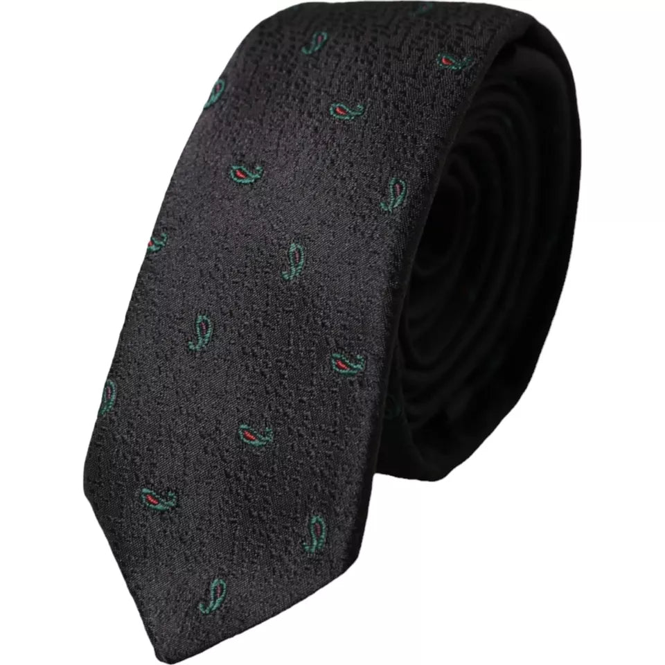 Dolce & Gabbana Black Fantasy 100% Silk Adjustable Men Tie Curated Luxury Accessories by Orvyn