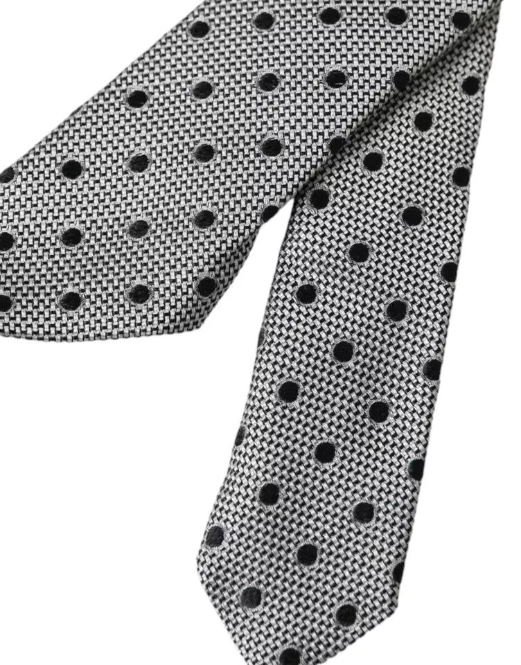 Dolce & Gabbana Black White Dot Fantasy Silk Adjustable Men Tie Curated Luxury Accessories by Orvyn