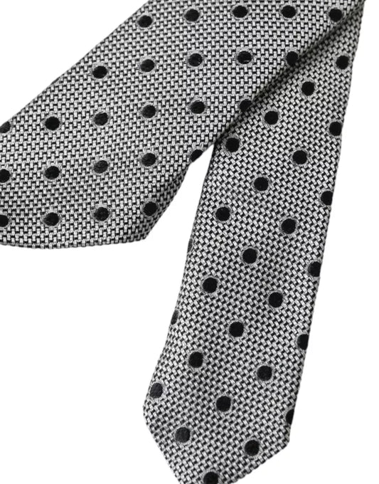 Dolce & Gabbana Black White Dot Fantasy Silk Adjustable Men Tie Curated Luxury Accessories by Orvyn
