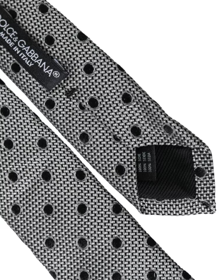 Dolce & Gabbana Black White Dot Fantasy Silk Adjustable Men Tie Curated Luxury Accessories by Orvyn