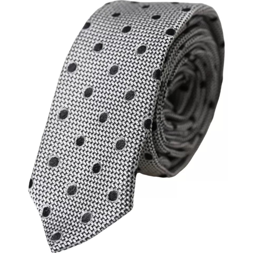 Dolce & Gabbana Black White Dot Fantasy Silk Adjustable Men Tie Curated Luxury Accessories by Orvyn