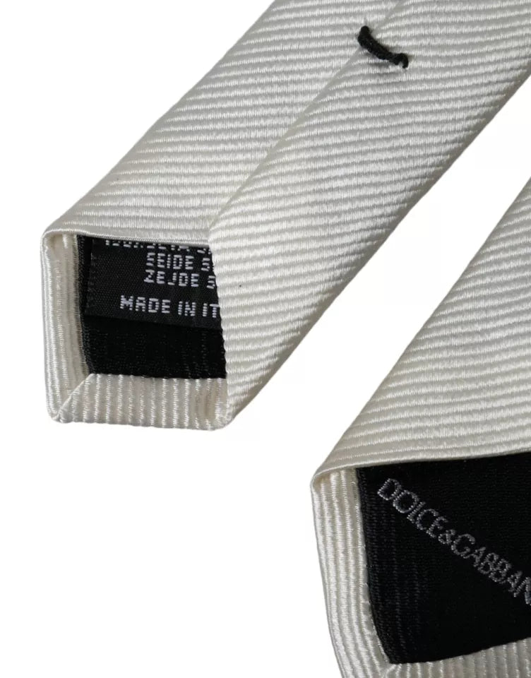 Dolce & Gabbana White Solid 100% Silk Adjustable Tie Curated Luxury Accessories by Orvyn
