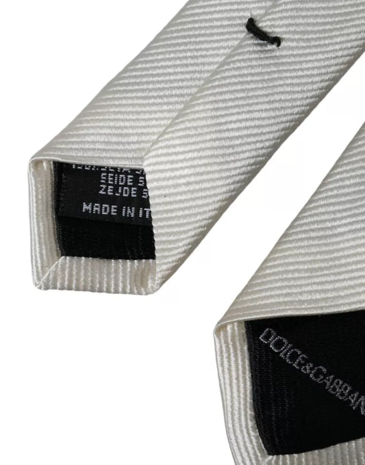 Dolce & Gabbana White Solid 100% Silk Adjustable Tie Curated Luxury Accessories by Orvyn