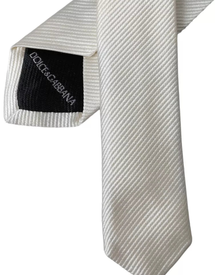 Dolce & Gabbana White Solid 100% Silk Adjustable Tie Curated Luxury Accessories by Orvyn
