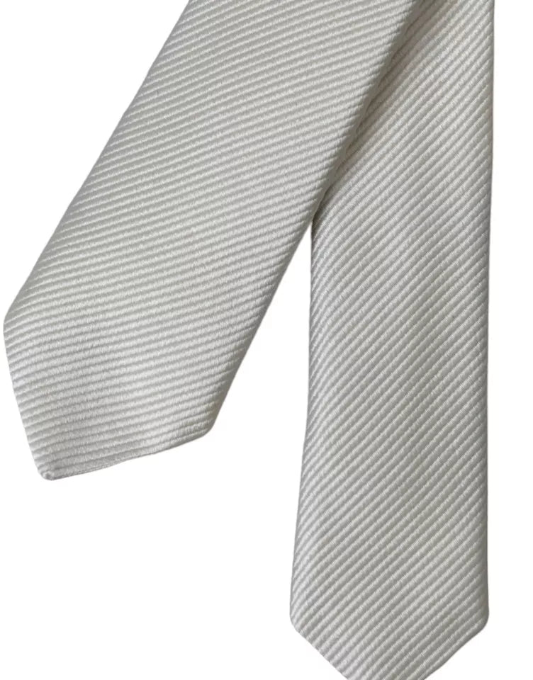 Dolce & Gabbana White Solid 100% Silk Adjustable Tie Curated Luxury Accessories by Orvyn