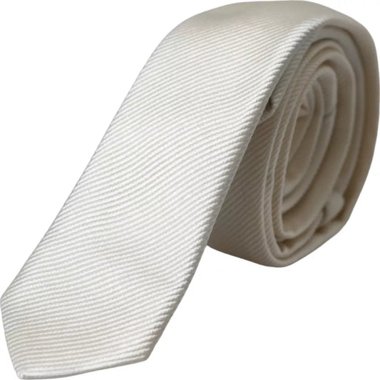 Dolce & Gabbana White Solid 100% Silk Adjustable Tie Curated Luxury Accessories by Orvyn