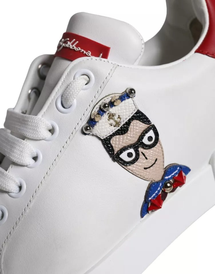 Dolce & Gabbana White Patch Calfskin Nappa Portofino Sneakers Shoes Curated Luxury Accessories by Orvyn
