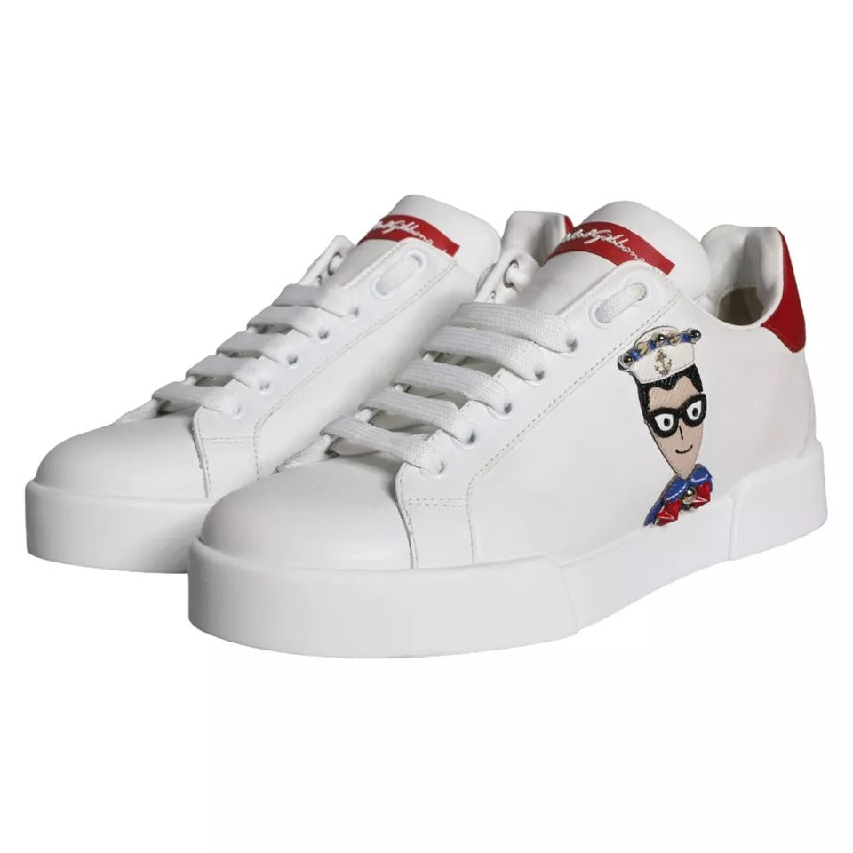 Dolce & Gabbana White Patch Calfskin Nappa Portofino Sneakers Shoes Curated Luxury Accessories by Orvyn