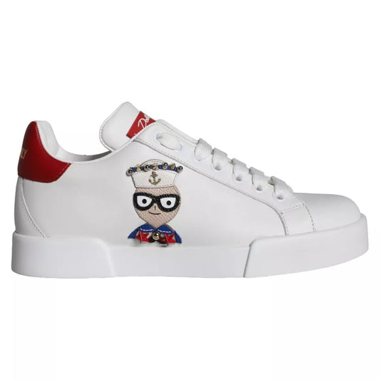 Dolce & Gabbana White Patch Calfskin Nappa Portofino Sneakers Shoes Curated Luxury Accessories by Orvyn