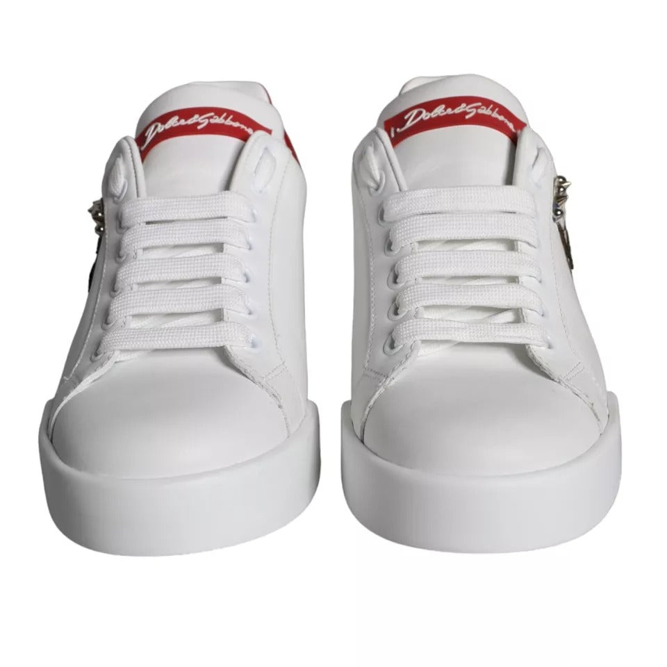 Dolce & Gabbana White Patch Calfskin Nappa Portofino Sneakers Shoes Curated Luxury Accessories by Orvyn