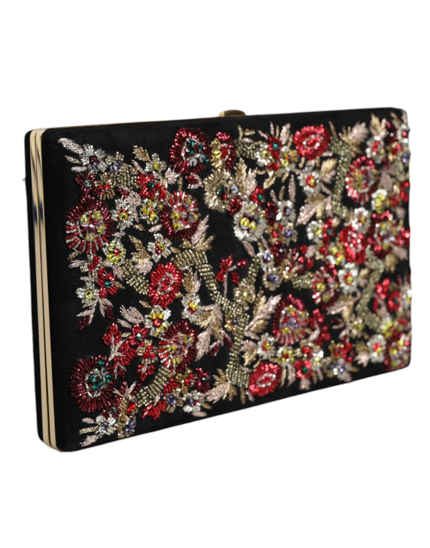 Dolce & Gabbana Multicolor Floral Gold Frame Clutch Evening Purse Bag Curated Luxury Accessories by Orvyn