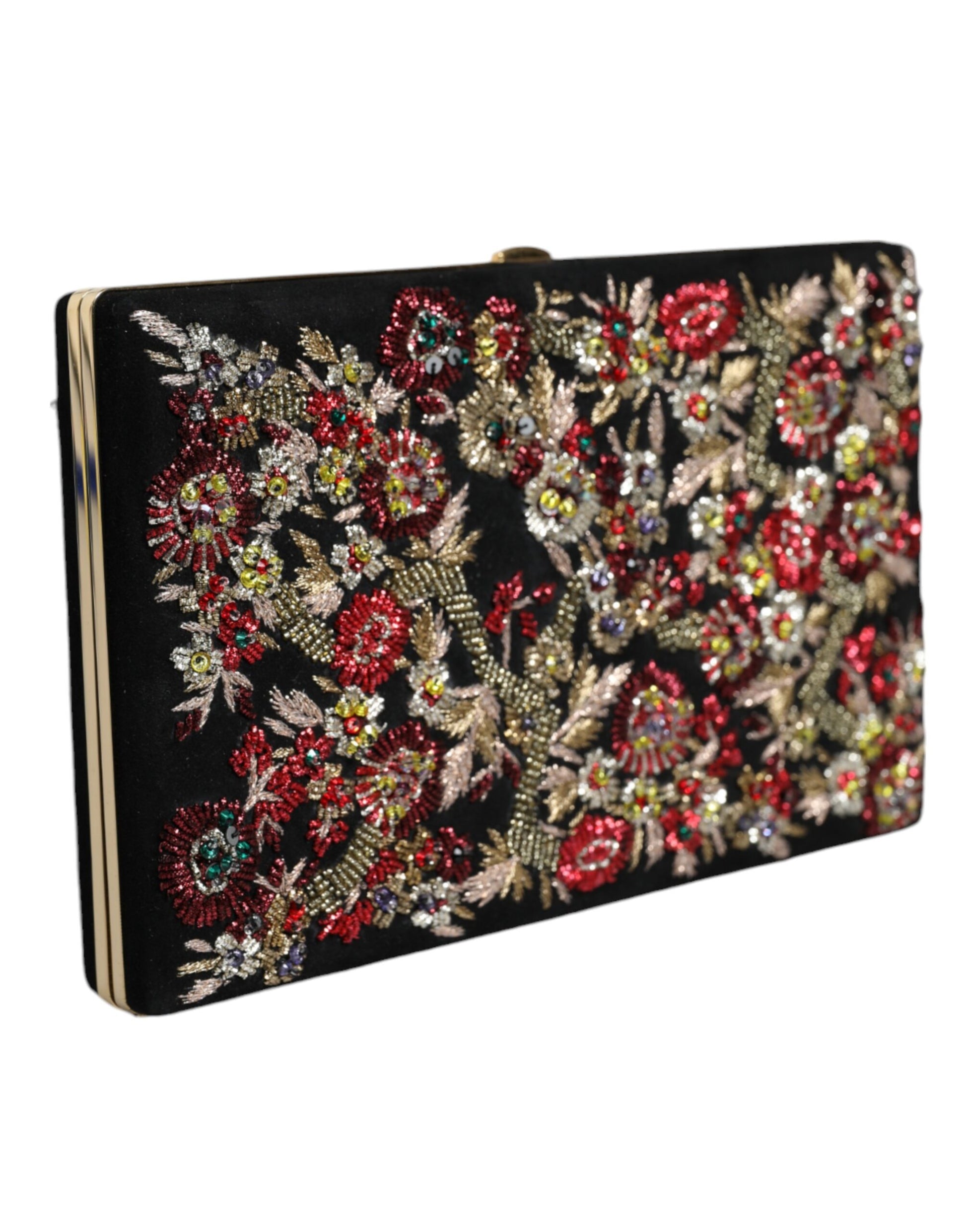 Dolce & Gabbana Multicolor Floral Gold Frame Clutch Evening Purse Bag Curated Luxury Accessories by Orvyn