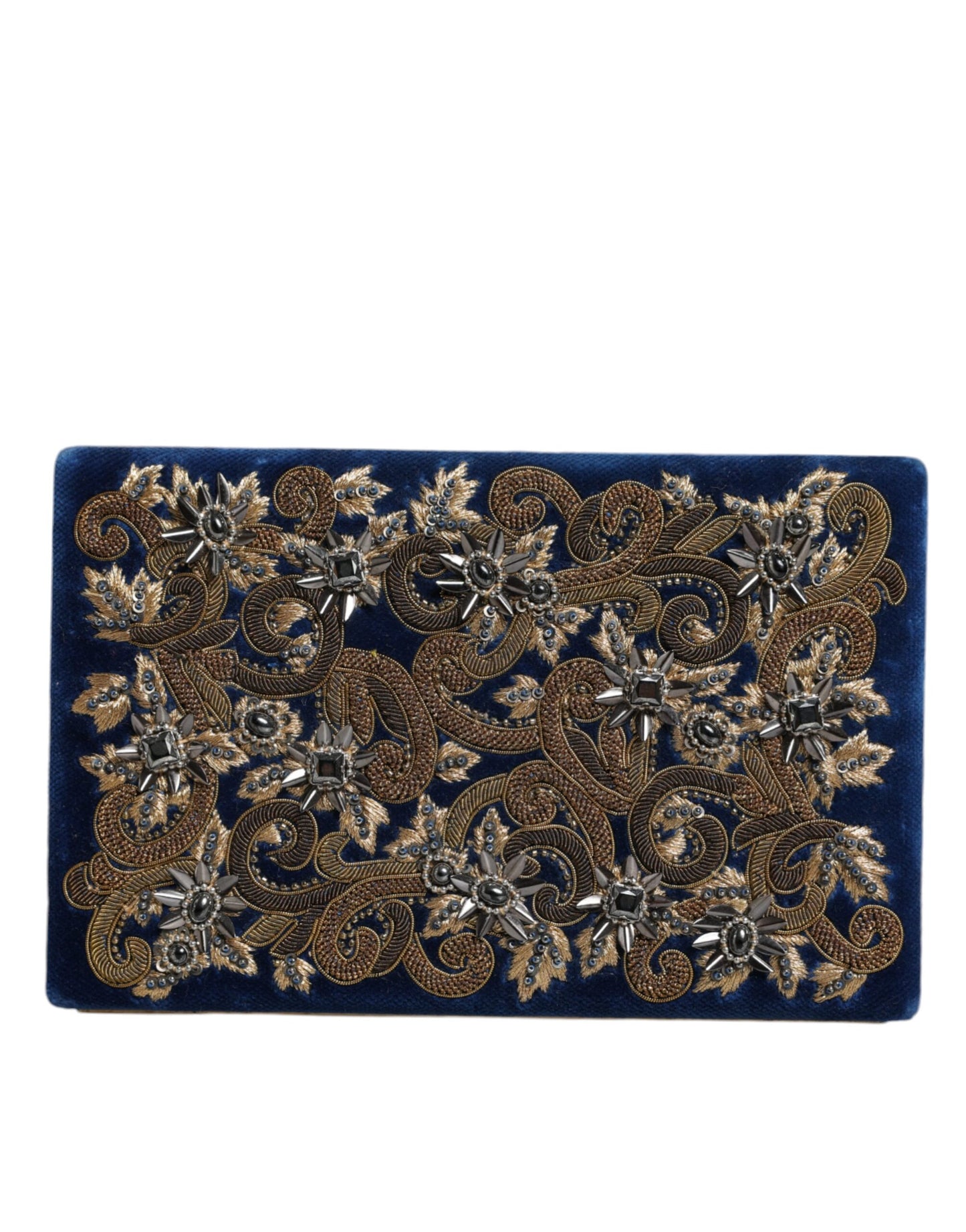 Dolce & Gabbana Blue Velvet Gold Frame Clutch Evening Party Purse Bag Curated Luxury Accessories by Orvyn