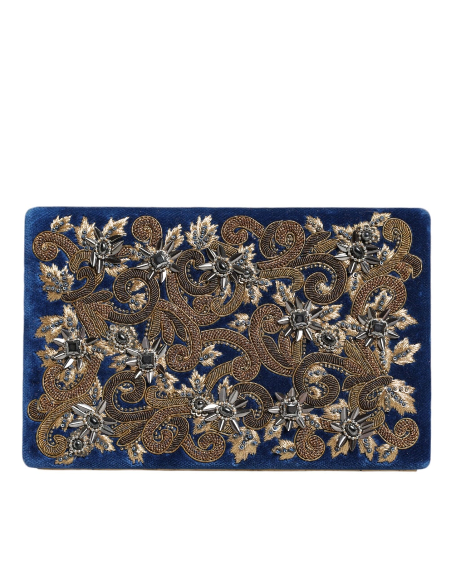 Dolce & Gabbana Blue Velvet Gold Frame Clutch Evening Party Purse Bag Curated Luxury Accessories by Orvyn