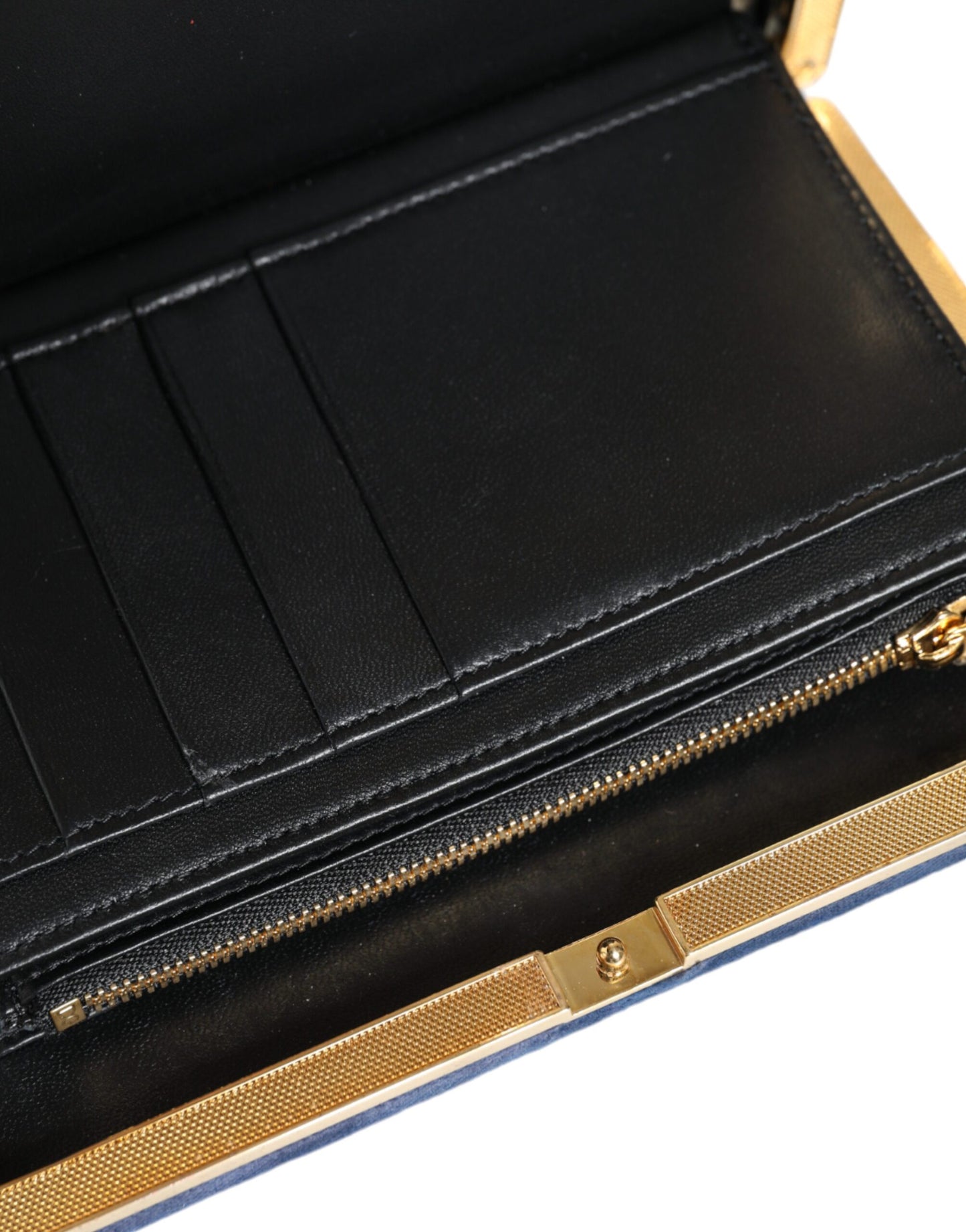 Dolce & Gabbana Blue Velvet Gold Frame Clutch Evening Party Purse Bag Curated Luxury Accessories by Orvyn