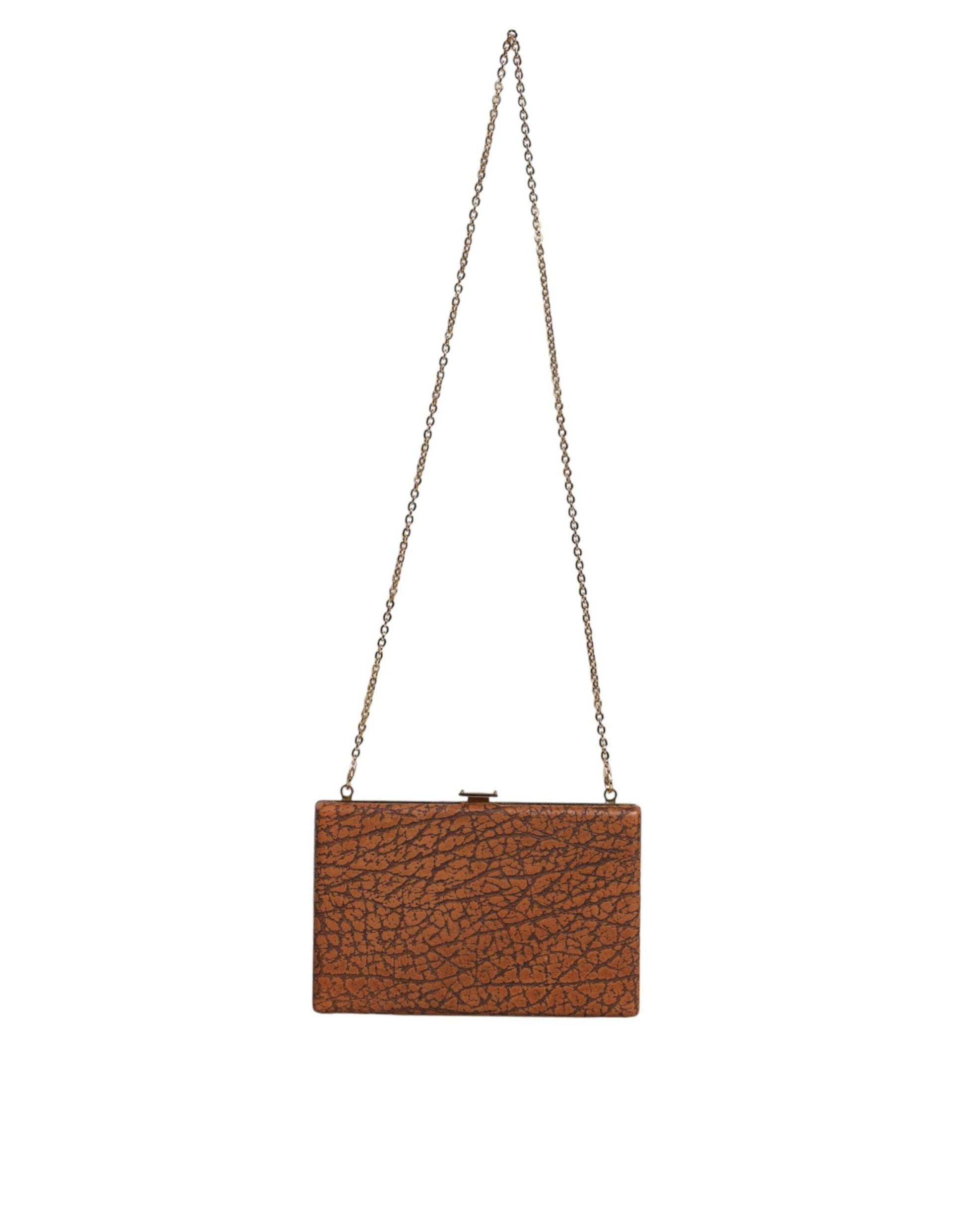 Dolce & Gabbana Brown Leather Gold Frame Clutch Mini Crossbody Bag Curated Luxury Accessories by Orvyn