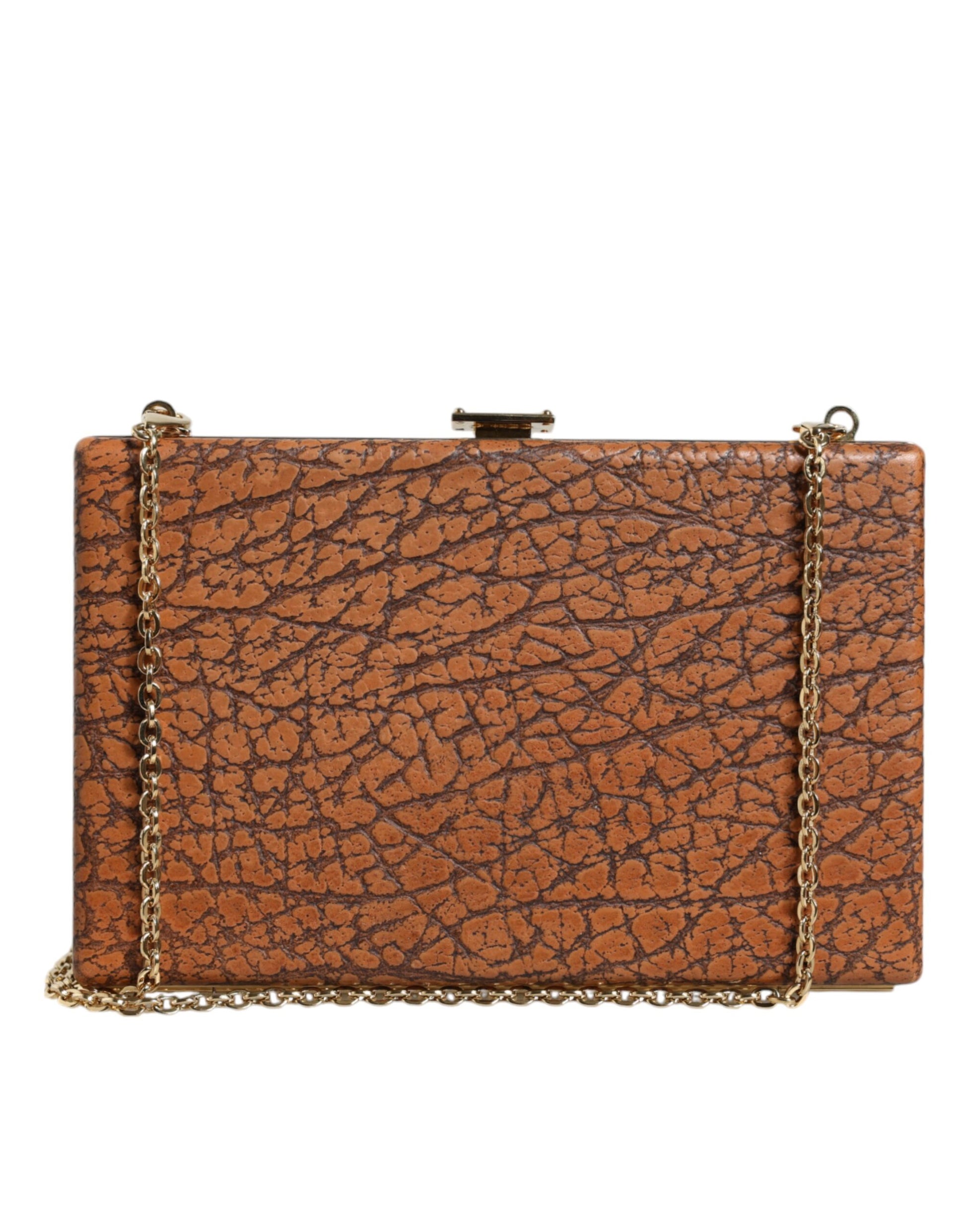 Dolce & Gabbana Brown Leather Gold Frame Clutch Mini Crossbody Bag Curated Luxury Accessories by Orvyn