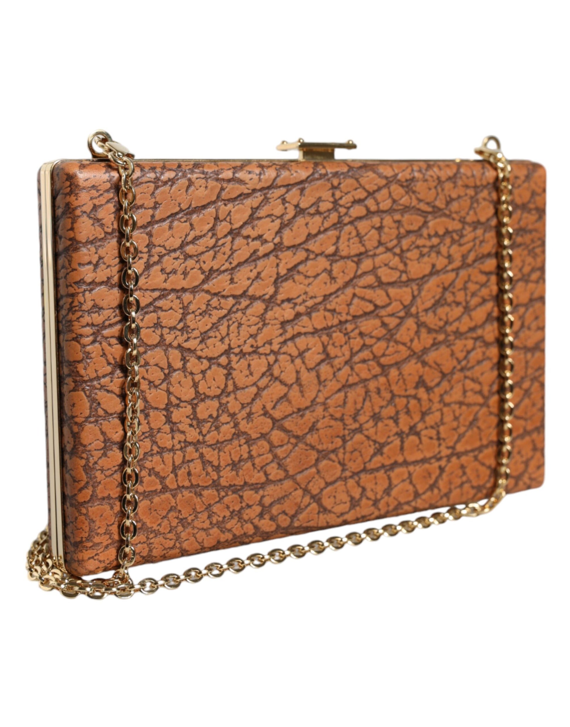 Dolce & Gabbana Brown Leather Gold Frame Clutch Mini Crossbody Bag Curated Luxury Accessories by Orvyn