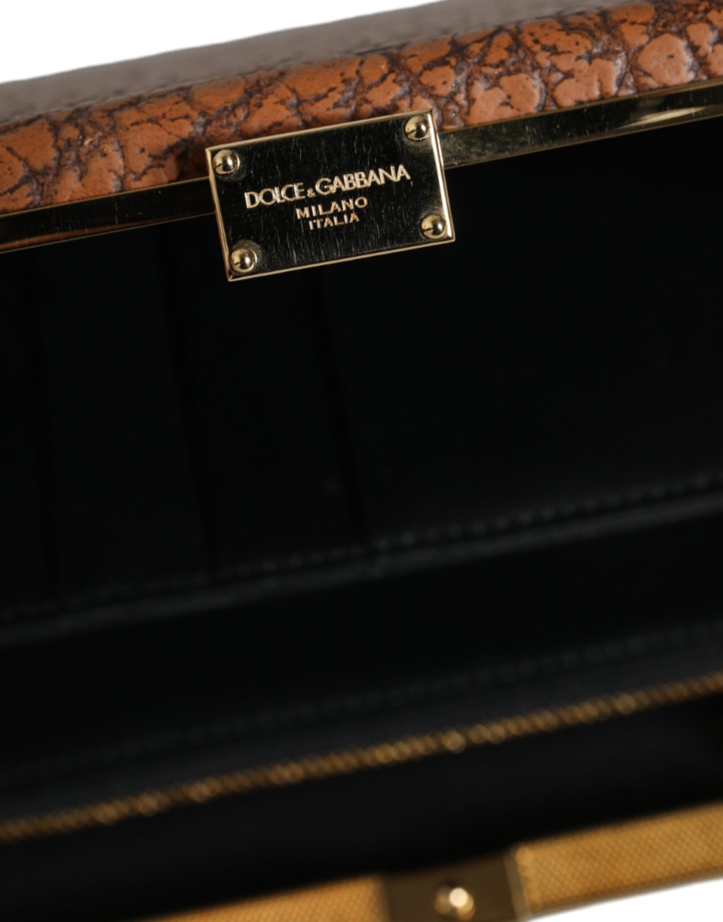 Dolce & Gabbana Brown Leather Gold Frame Clutch Mini Crossbody Bag Curated Luxury Accessories by Orvyn