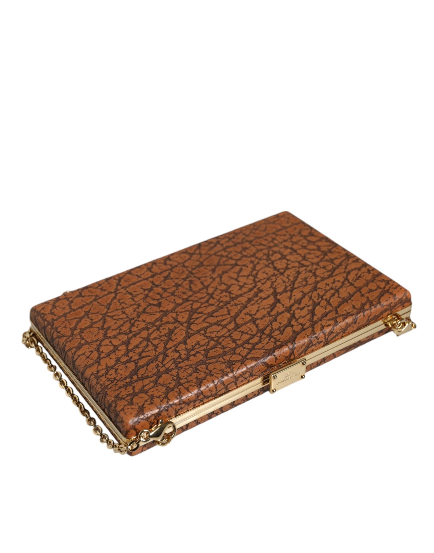 Dolce & Gabbana Brown Leather Gold Frame Clutch Mini Crossbody Bag Curated Luxury Accessories by Orvyn