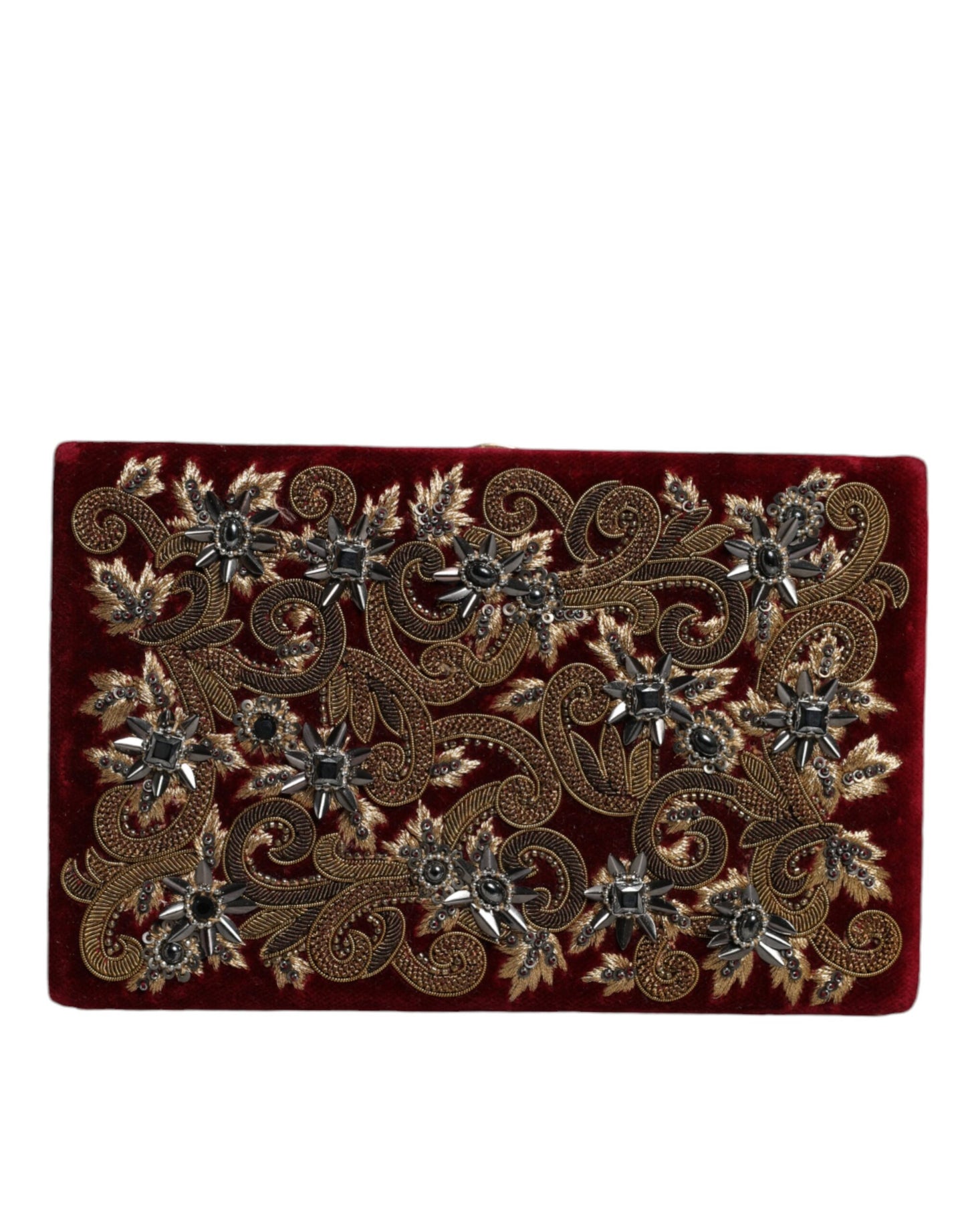 Dolce & Gabbana Red Velvet Gold Frame Clutch Evening Party Purse Bag Curated Luxury Accessories by Orvyn