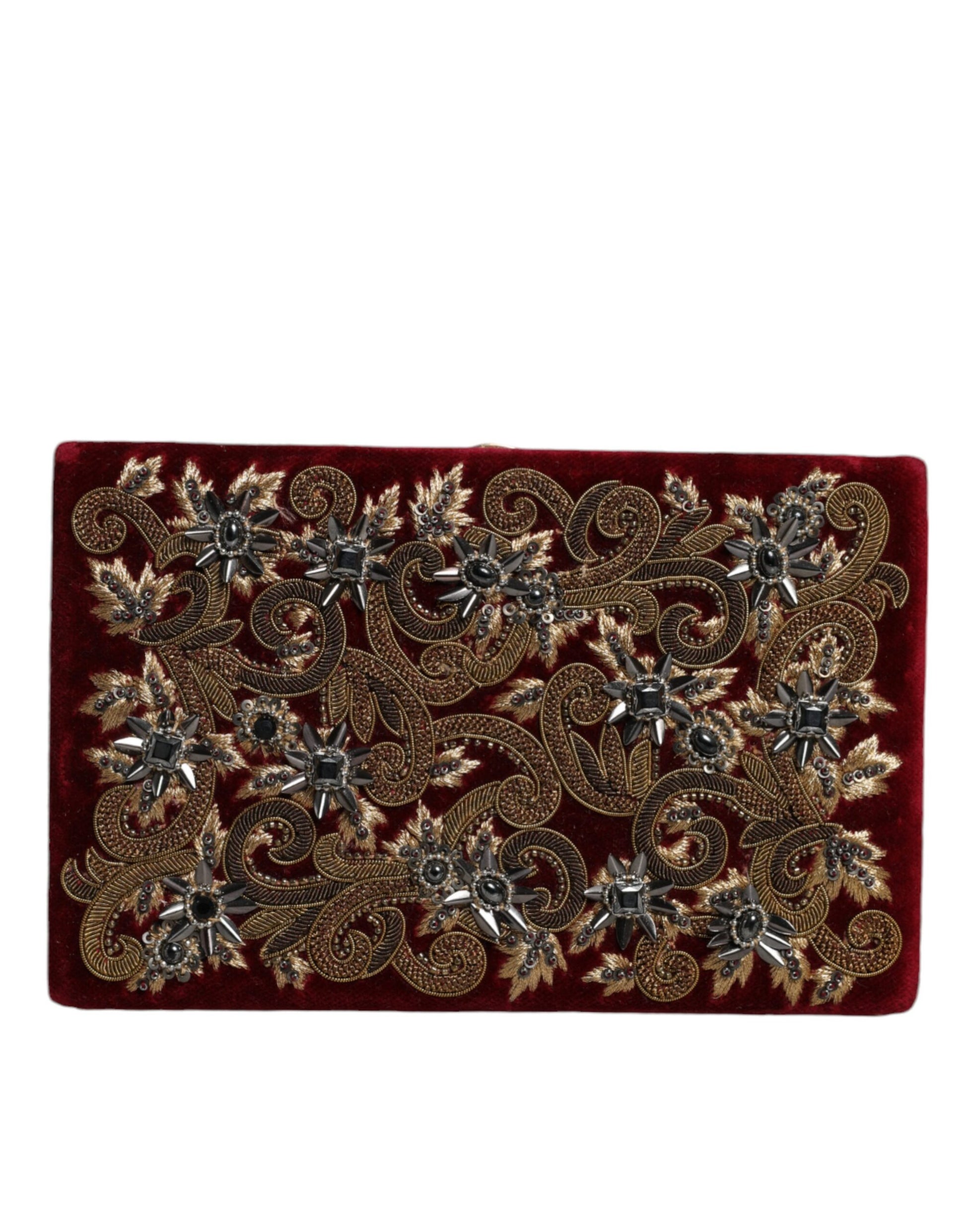 Dolce & Gabbana Red Velvet Gold Frame Clutch Evening Party Purse Bag Curated Luxury Accessories by Orvyn