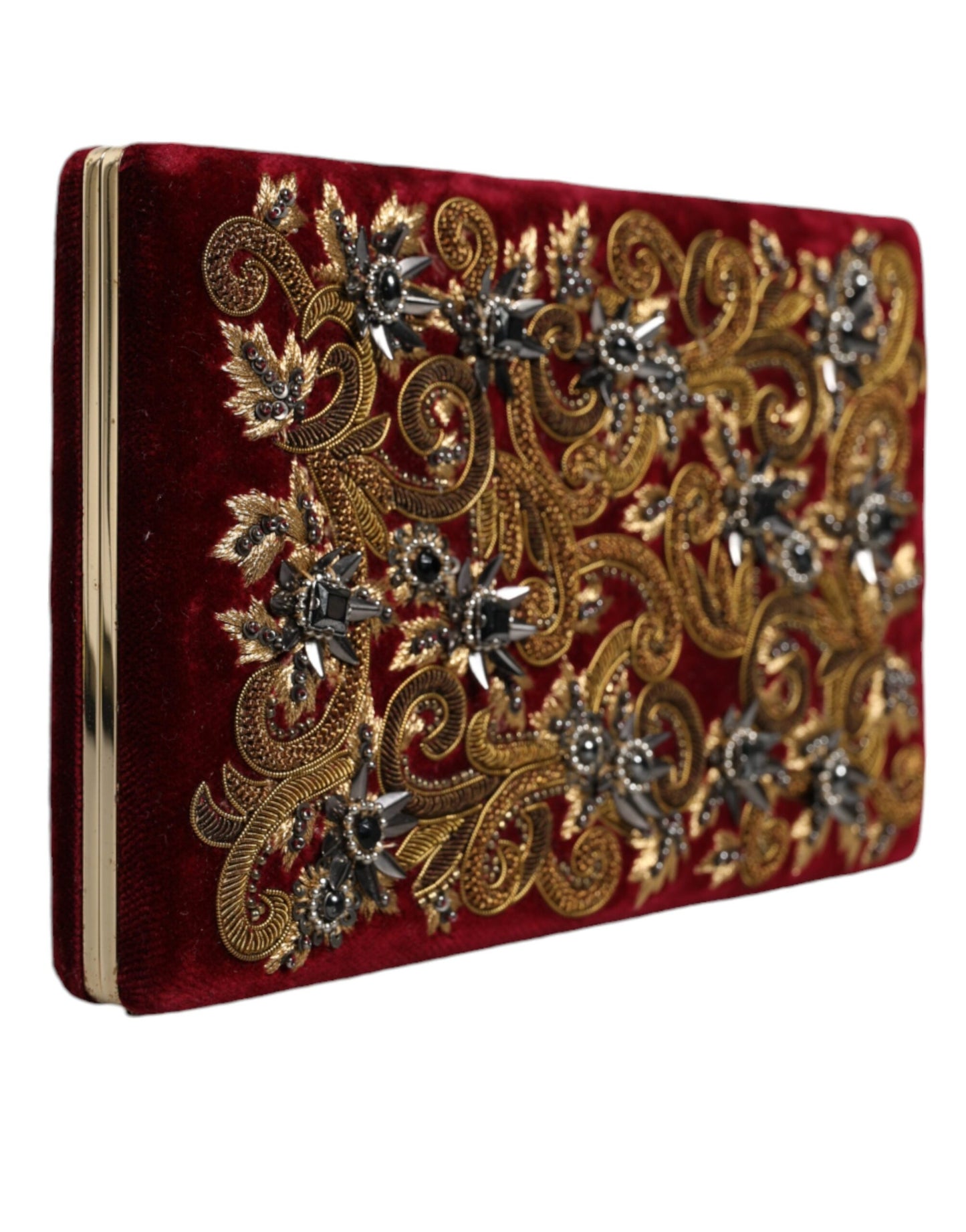 Dolce & Gabbana Red Velvet Gold Frame Clutch Evening Party Purse Bag Curated Luxury Accessories by Orvyn
