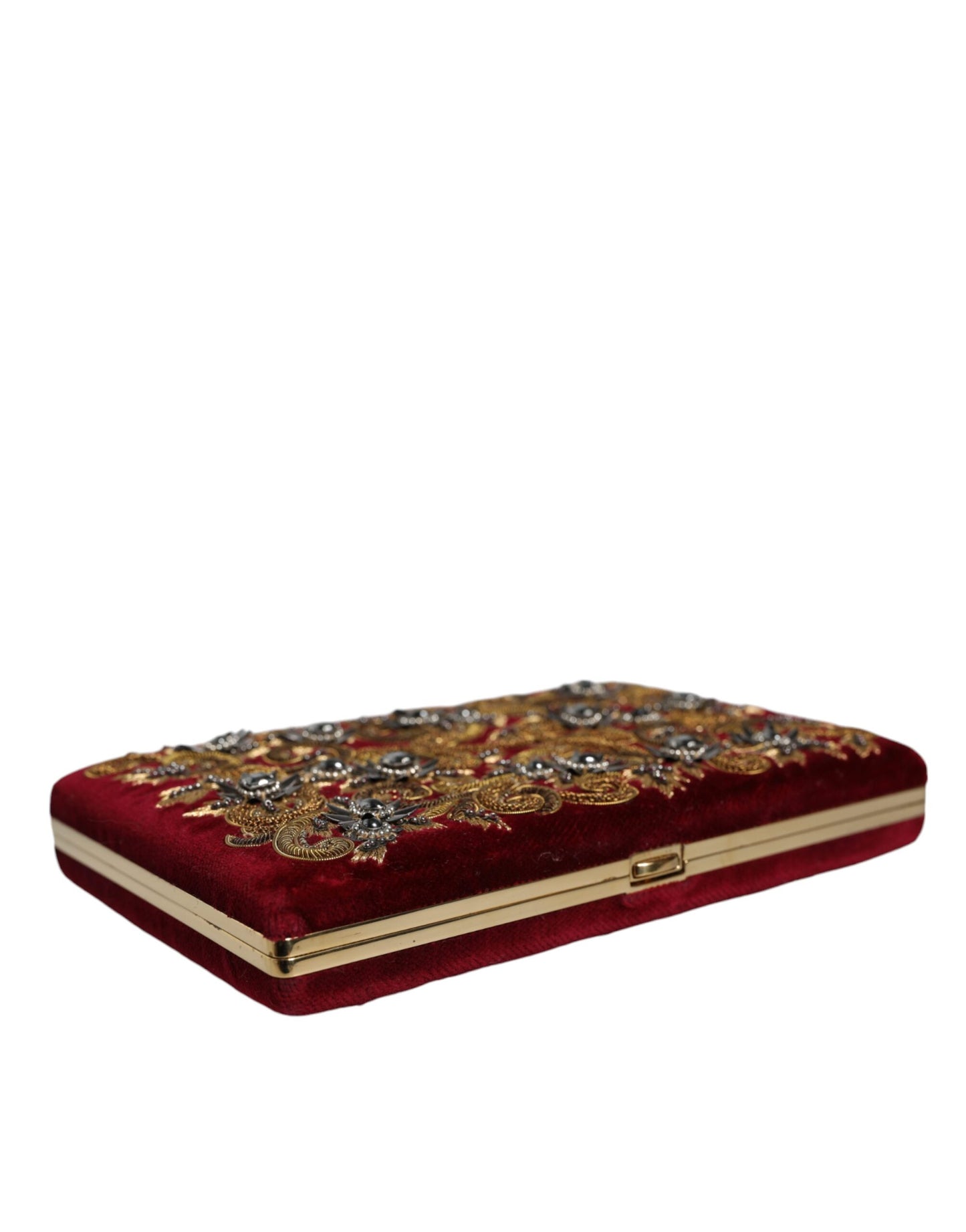 Dolce & Gabbana Red Velvet Gold Frame Clutch Evening Party Purse Bag Curated Luxury Accessories by Orvyn