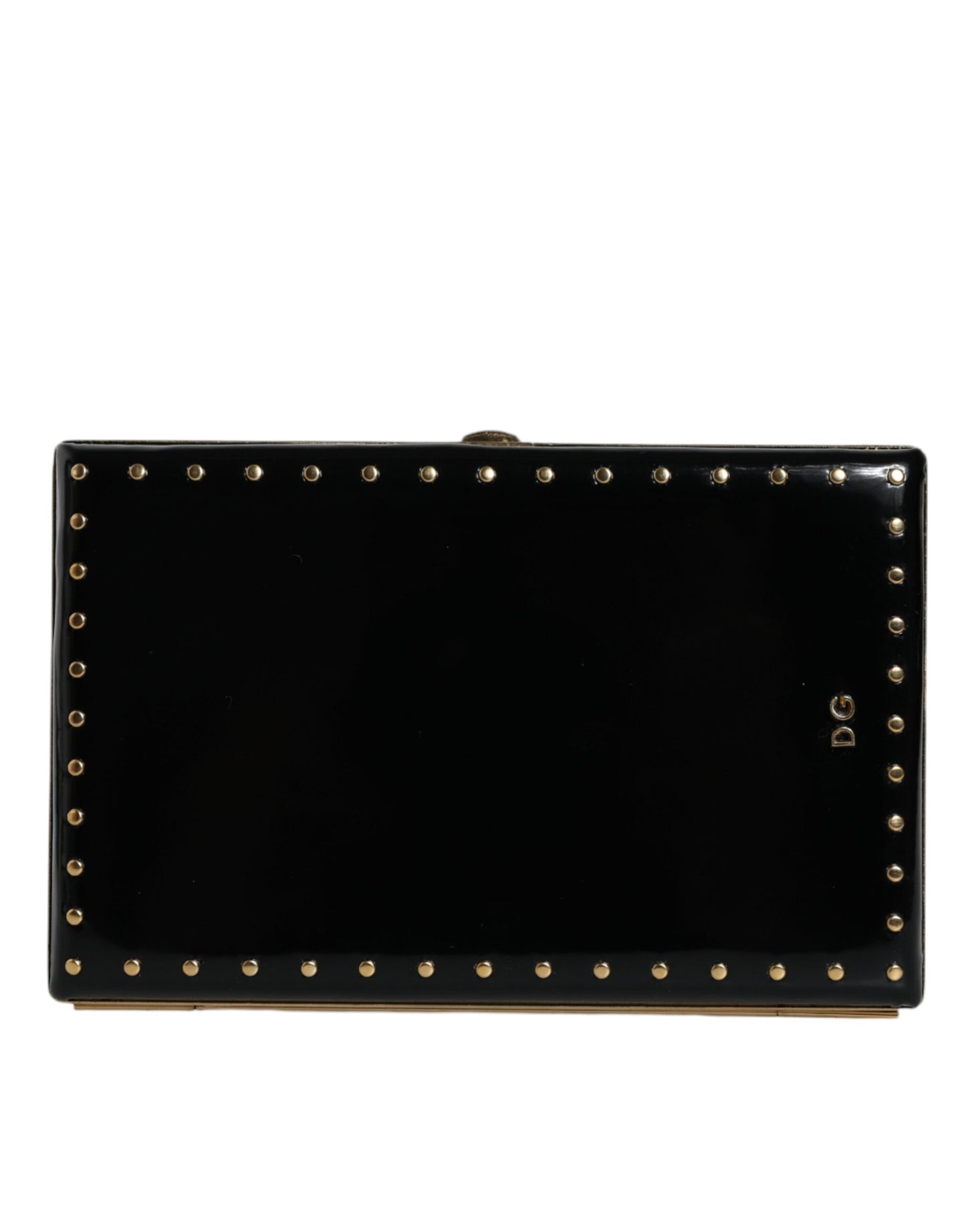 Dolce & Gabbana Black Leather Studs Gold Frame Clutch Evening Purse Bag Curated Luxury Accessories by Orvyn