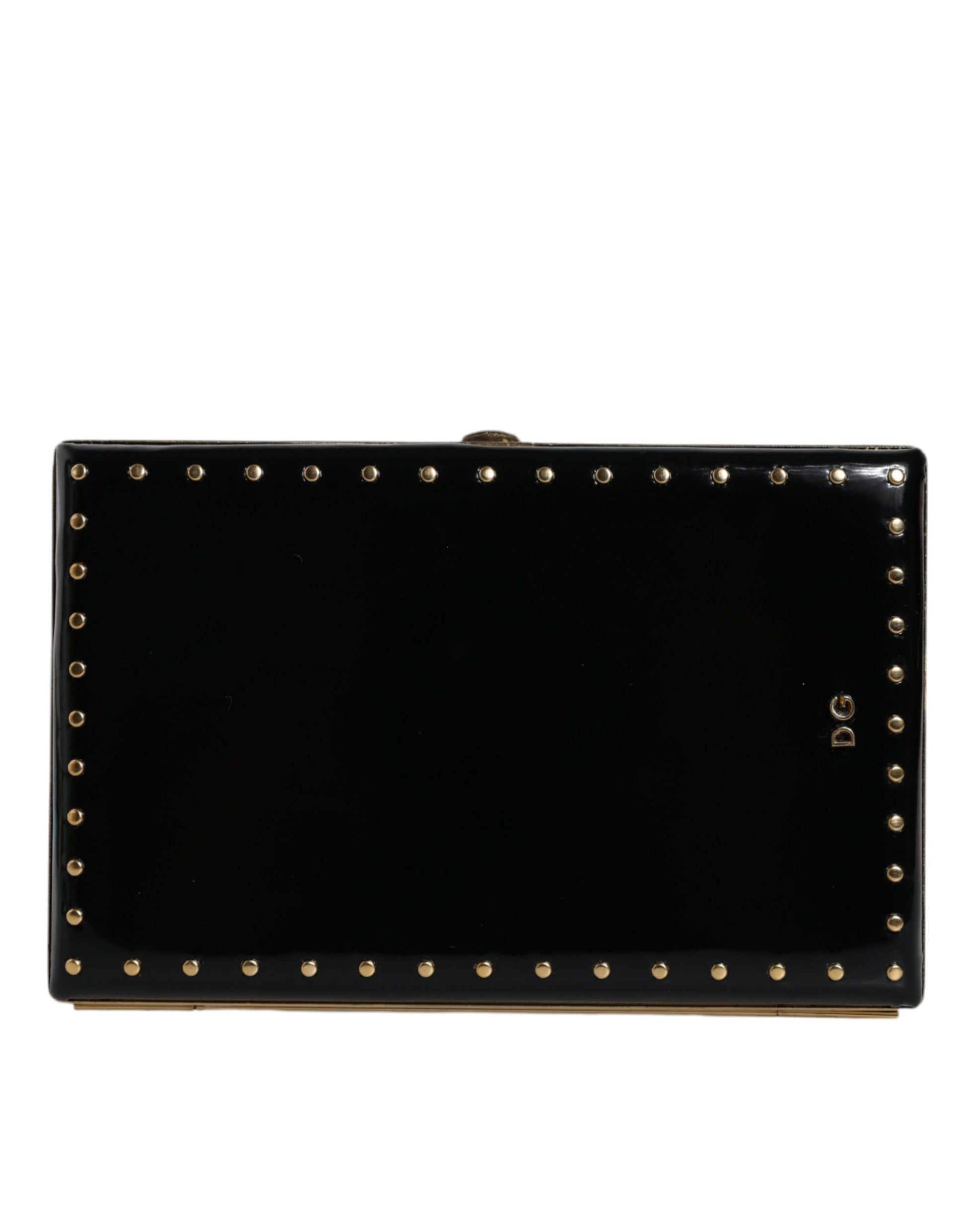 Dolce & Gabbana Black Leather Studs Gold Frame Clutch Evening Purse Bag Curated Luxury Accessories by Orvyn